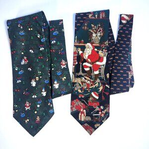 Avon Christmas Necktie Vintage Lot of 2 Ties Holiday Theme Made in Canada